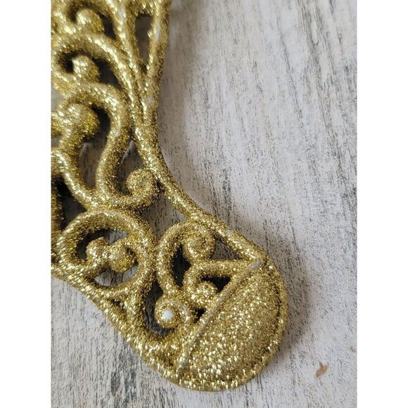 Golden glitter stocking spiral ornament Xmas decor - Picture 9 of 9